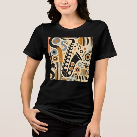 Mid Century Jazz Age Minimalistisch Art Saxophon Tri-Blend Shirt (Vorderseite)