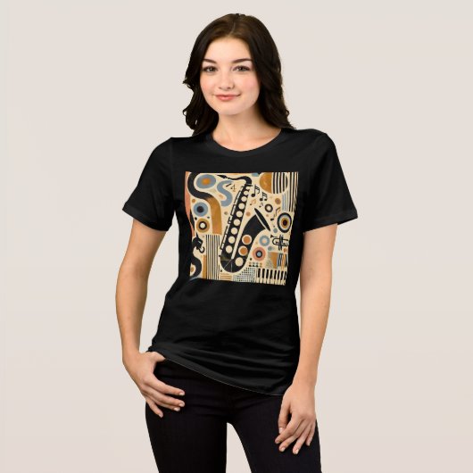 Mid Century Jazz Age Minimalistisch Art Saxophon Tri-Blend Shirt (Vorderseite voll)