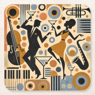 Mid Century Jazz Age Minimalistische Kunst Martini Rechteckiger Pappuntersetzer