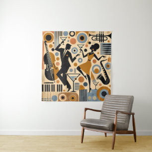 Mid Century Jazz Age Minimalistische Kunst Martini Wandteppich