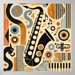 Mid Century Jazz Age Minimalistische Kunst Saxopho Poster