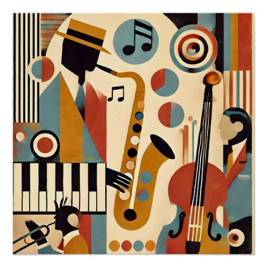 Mid Century Jazz Age Modern Minimalist Trio Poster (Vorderseite)