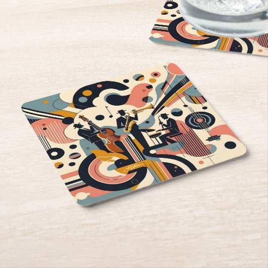 Mid Century Jazz Age Psychedelic Trio Rechteckiger Pappuntersetzer (angewinkelt)