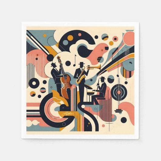 Mid Century Jazz Age Psychedelic Trio Serviette (Vorderseite)