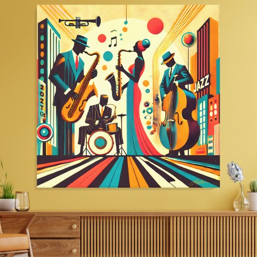 Mid Century Jazz Age Quartett Leinwanddruck (Insitu (Wohnzimmer))