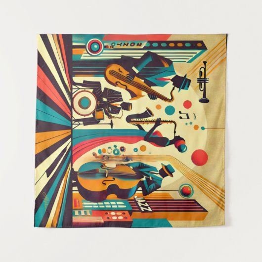 Mid Century Jazz Age Quartett Wandteppich (Vorderseite (Horizontal))