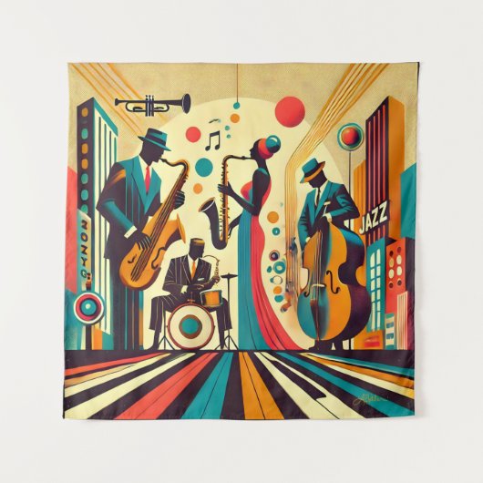 Mid Century Jazz Age Quartett Wandteppich (Vorderseite)