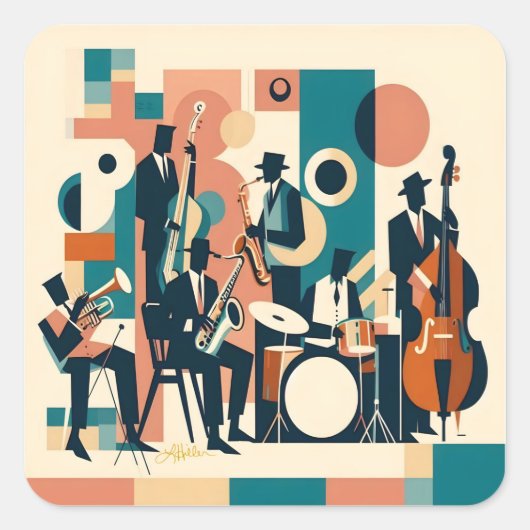 Mid Century Jazz Age Sextet Quadratischer Aufkleber (Vorderseite)