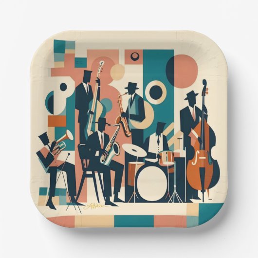 Mid Century Jazz Age Sextett Pappteller (Vorderseite)