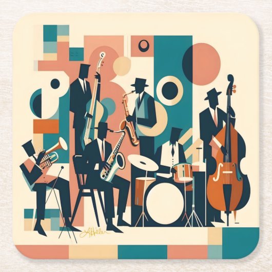 Mid Century Jazz Age Sextett Rechteckiger Pappuntersetzer (Vorderseite)
