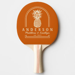 Mid-Century-Kürbis-Ananas-Hochzeitsbogen & Name Tischtennis Schläger