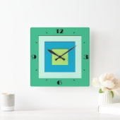 Mid-Century layered squares - jade green Quadratische Wanduhr (Zuhause)