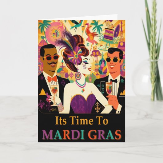Mid Century Mardi Gras Cocktail Party Karte (Vorderseite)