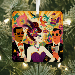 Mid Century Mardi Gras Cocktail Party Ornament Aus Metall