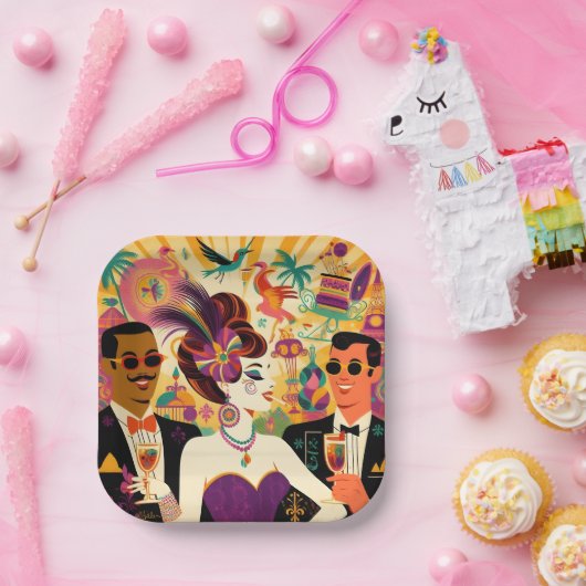 Mid Century Mardi Gras Cocktail Party Pappteller (Party)