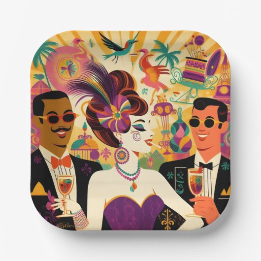 Mid Century Mardi Gras Cocktail Party Pappteller (Vorderseite)
