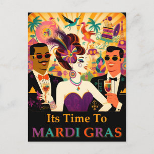 Mid Century Mardi Gras Cocktail Party Postkarte