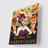 Mid Century Mardi Gras Cocktail Party Quadratische Wanduhr (Winkel)
