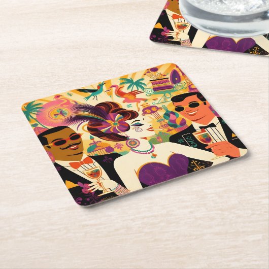 Mid Century Mardi Gras Cocktail Party Rechteckiger Pappuntersetzer (angewinkelt)