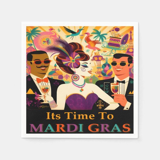 Mid Century Mardi Gras Cocktail Party Serviette (Vorderseite)