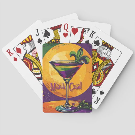 Mid Century Mardi Gras Sonnenuntergang Fleur De Li Spielkarten (Rückseite)