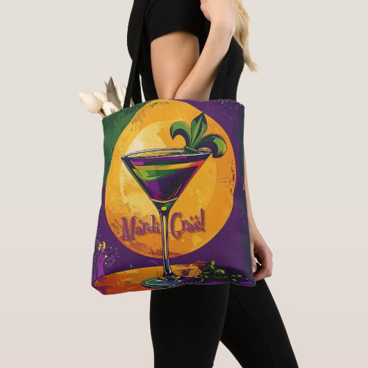 Mid Century Mardi Gras Sonnenuntergang Fleur De Li Tasche (Von Nahem)