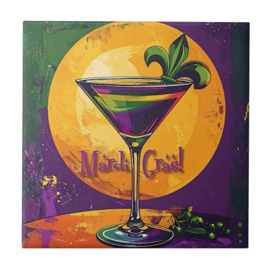 Mid Century Mardi Gras Sunset Fleur De Lis Martini Fliese (Vorderseite)