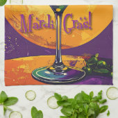 Mid Century Mardi Gras Sunset Fleur De Lis Martini Geschirrtuch (Gefaltet)