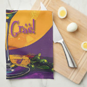 Mid Century Mardi Gras Sunset Fleur De Lis Martini Geschirrtuch (Viertel Falte)