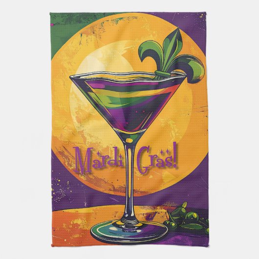 Mid Century Mardi Gras Sunset Fleur De Lis Martini Geschirrtuch (Vertikal)