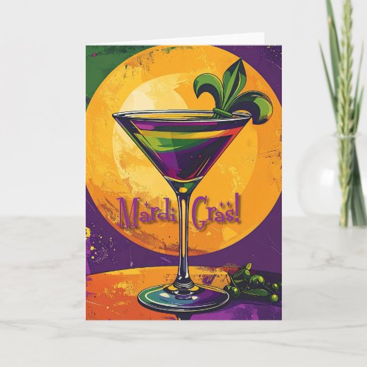 Mid Century Mardi Gras Sunset Fleur De Lis Martini Karte (Vorderseite)