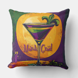 Mid Century Mardi Gras Sunset Fleur De Lis Martini Kissen