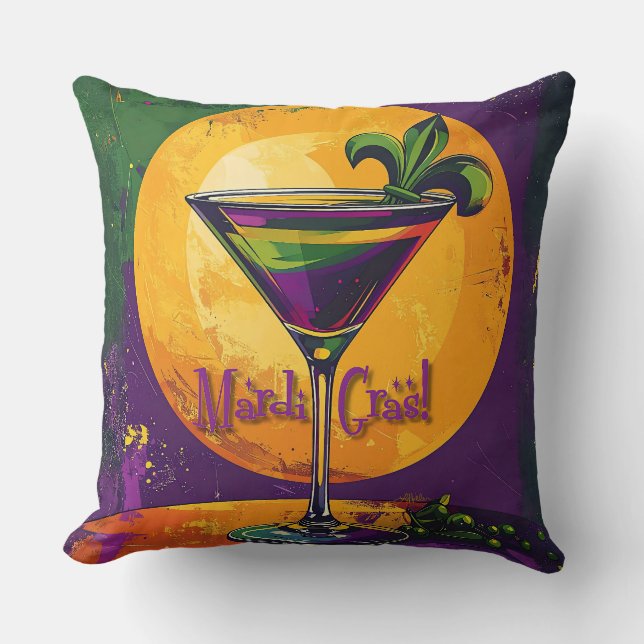 Mid Century Mardi Gras Sunset Fleur De Lis Martini Kissen (Vorderseite)