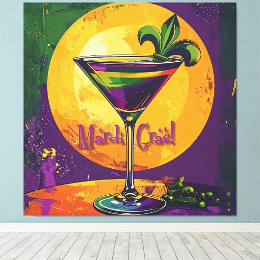Mid Century Mardi Gras Sunset Fleur De Lis Martini Leinwanddruck (Insitu (Holzboden))