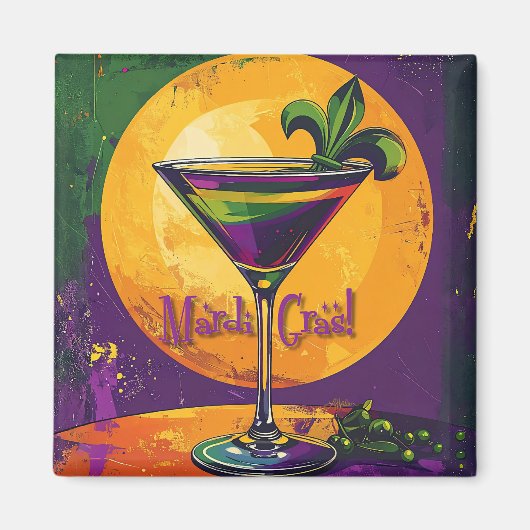 Mid Century Mardi Gras Sunset Fleur De Lis Martini Magnet (Vorne)