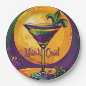 Mid Century Mardi Gras Sunset Fleur De Lis Martini Pappteller (Vorderseite)