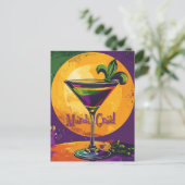 Mid Century Mardi Gras Sunset Fleur De Lis Martini Postkarte (Stehend Vorderseite)