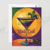 Mid Century Mardi Gras Sunset Fleur De Lis Martini Postkarte (Vorne/Hinten)