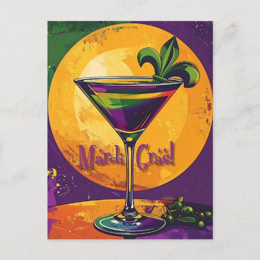 Mid Century Mardi Gras Sunset Fleur De Lis Martini Postkarte (Vorderseite)