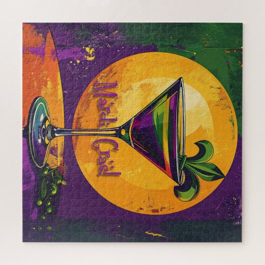 Mid Century Mardi Gras Sunset Fleur De Lis Martini Puzzle (Horizontal)