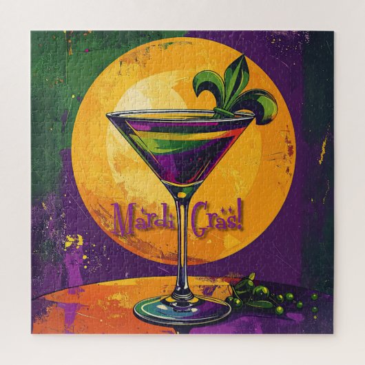 Mid Century Mardi Gras Sunset Fleur De Lis Martini Puzzle (Vertikal)