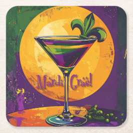 Mid Century Mardi Gras Sunset Fleur De Lis Martini Rechteckiger Pappuntersetzer