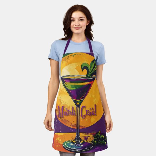Mid Century Mardi Gras Sunset Fleur De Lis Martini Schürze (Getragen)