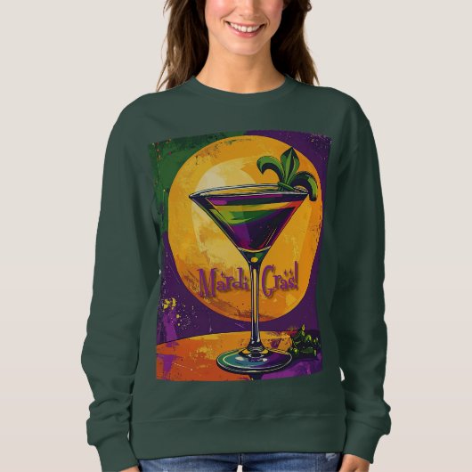 Mid Century Mardi Gras Sunset Fleur De Lis Martini Sweatshirt (Vorderseite)