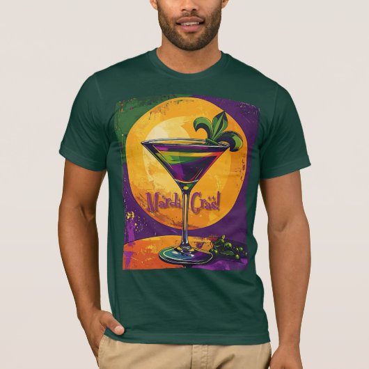 Mid Century Mardi Gras Sunset Fleur De Lis Martini T-Shirt (Vorderseite)