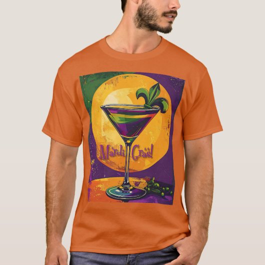 Mid Century Mardi Gras Sunset Fleur De Lis Martini T-Shirt (Vorderseite)
