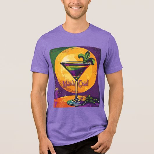 Mid Century Mardi Gras Sunset Fleur De Lis Martini Tri-Blend Shirt (Vorderseite)