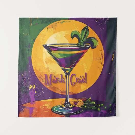 Mid Century Mardi Gras Sunset Fleur De Lis Martini Wandteppich (Vorderseite)