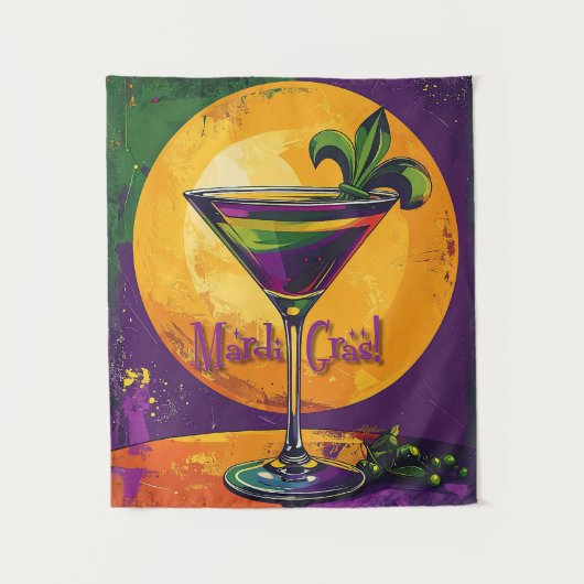 Mid Century Mardi Gras Sunset Fleur De Lis Martini Wandteppich (Vorderseite)