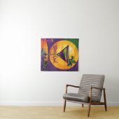 Mid Century Mardi Gras Sunset Fleur De Lis Martini Wandteppich (Beispiel (Horizontal))